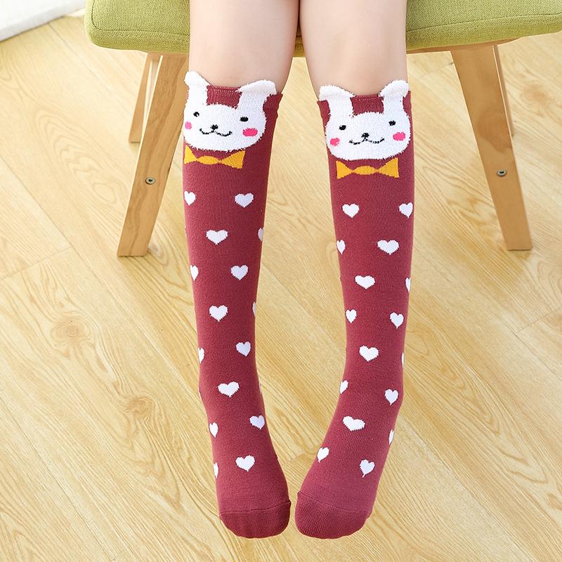 Girls' Cute Cartoon Cotton Knee-High Socks - Japanese Style for Spring & Autumn