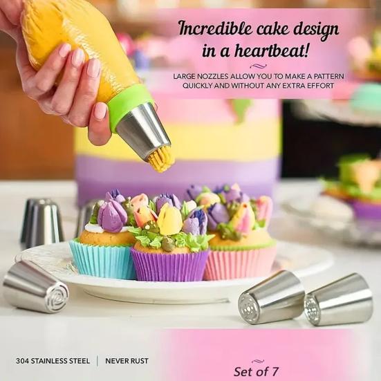 7Pcs Russian Piping Nozzle Set Stainless Steel Flower Tips