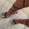 2024 Hot Sale Women's Shoes Lace Up  Women's Sandals Summer Square Toe Solid Open Toe High Heels Roman Casual Sandals Women