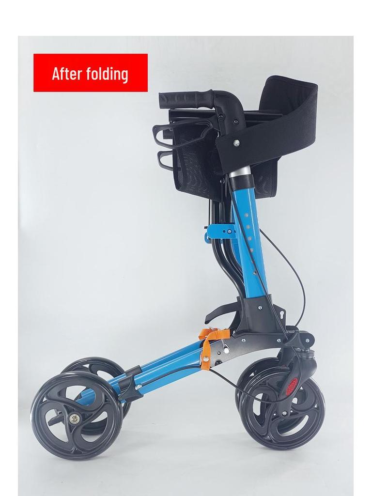 Senior Four-Wheel Walker with Brakes, Cushion, and Storage Bag for Outdoor Use