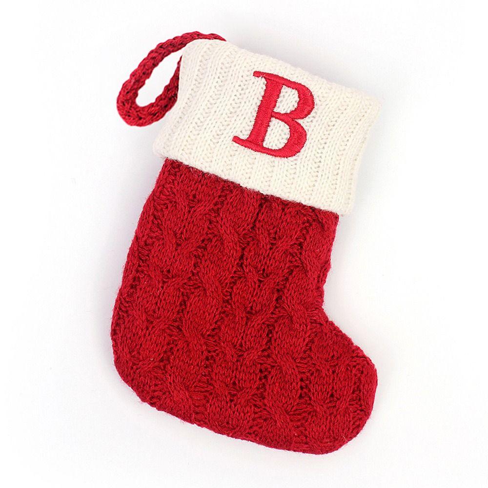 With Red Letter Knitting Stockings Yarn Hanging Ornament Christmas Socks  Xmas