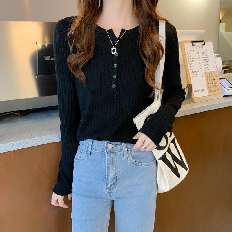 Spring Japanese Style Slimming Long Sleeve Knitted Top for Women