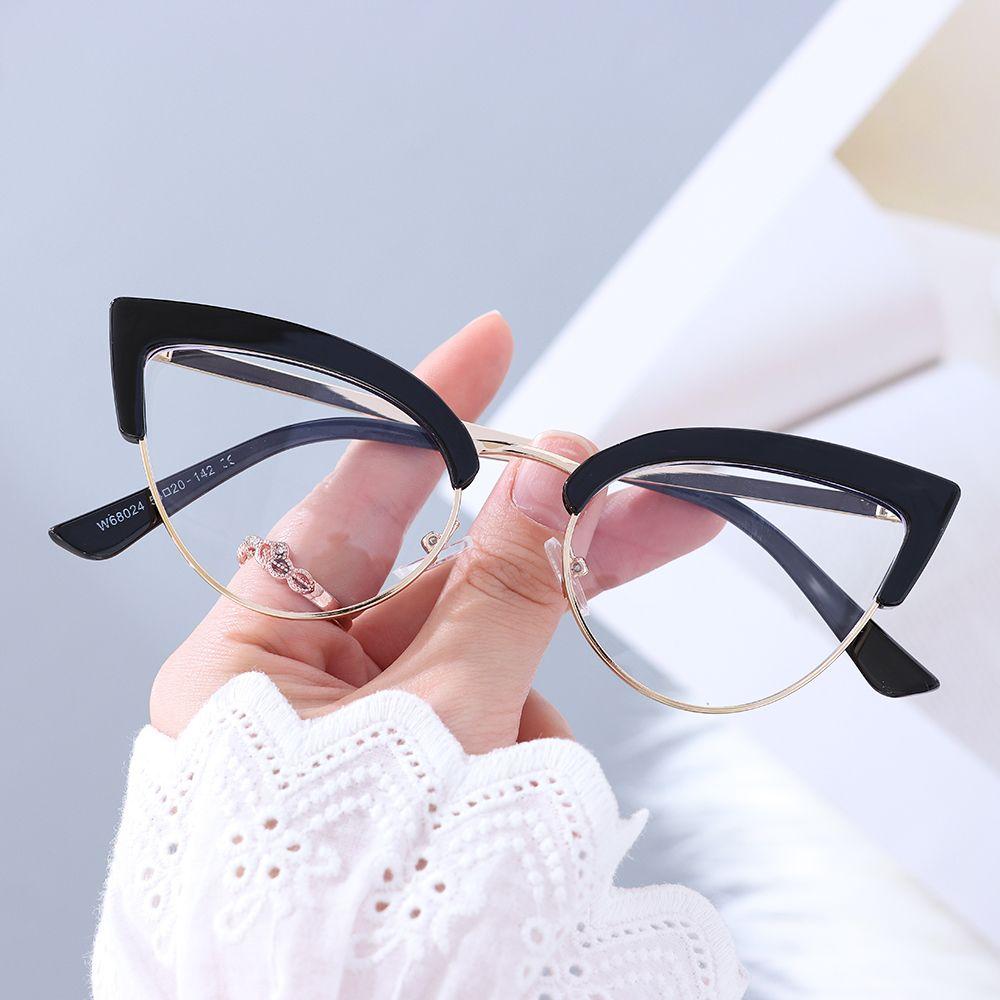 Anti-blått lysmetall Komfortabel farge Cat Eye Brilleinnfatning Dame Vintage Spring Hinge Optisk innfatning Databriller