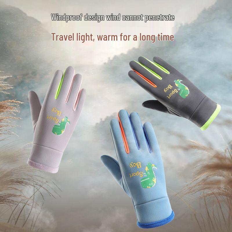 Winter Kids' Fleece-Lined Warm Cartoon Gloves: Windproof for Snow and Cycling