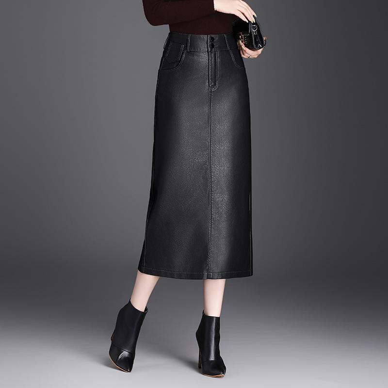 Ołówkowa Spódnica z PU Skóry z Kieszeniami, Wysoki Stan, Kolekcja Jesień/Zima 2025, Krój Prosty, Dopasowana.