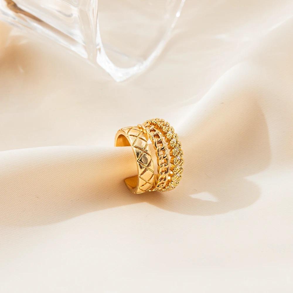 3 Pcs Zircon Korean Wave Multilayer Geometry Ear Cuff Clip on Earrings For Women Without Piercing Non-pierced Jewelry