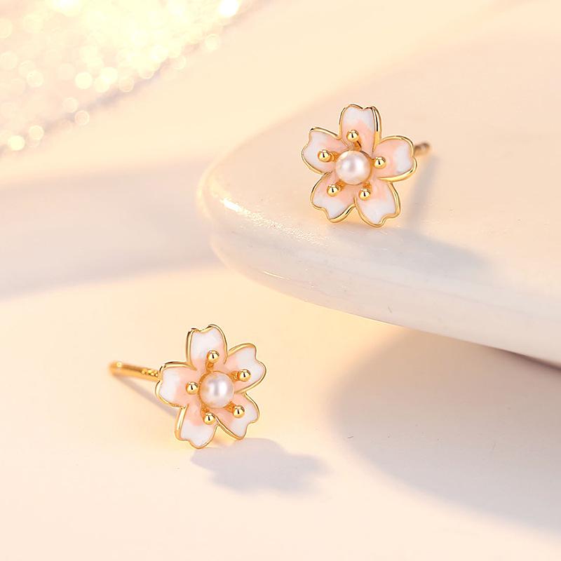 Tichya S925 Sterling Silver Cherry Blossom Stud Earrings - Exquisite Floral Design for Women 925 Sterling Silver