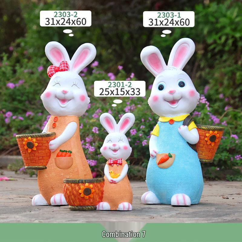 Outdoor Cartoon Rabbit Garden Decoration - Animal Flower Pot Sculpture for Kindergartens and Courtyards