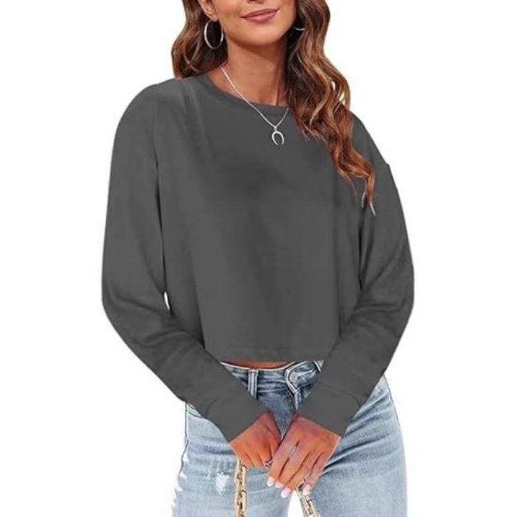 

Autumn Winter Women Fleece Crop Top Oversized Cropped Sweatshirt Long Sleeve Pullover Round Neck T Shirt S темно-серого