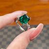 Imitation Emerald Rectangular Ring Women'S Light Luxury Temperament Gold-Plated Colored Treasure Square Greenstone Live Ring