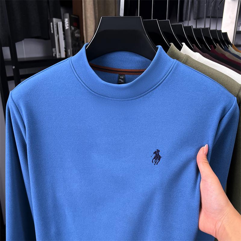 Men's Winter Fleece Hoodie Casual High-End Round Neck T-Shirt 2025 Thick Base Layer