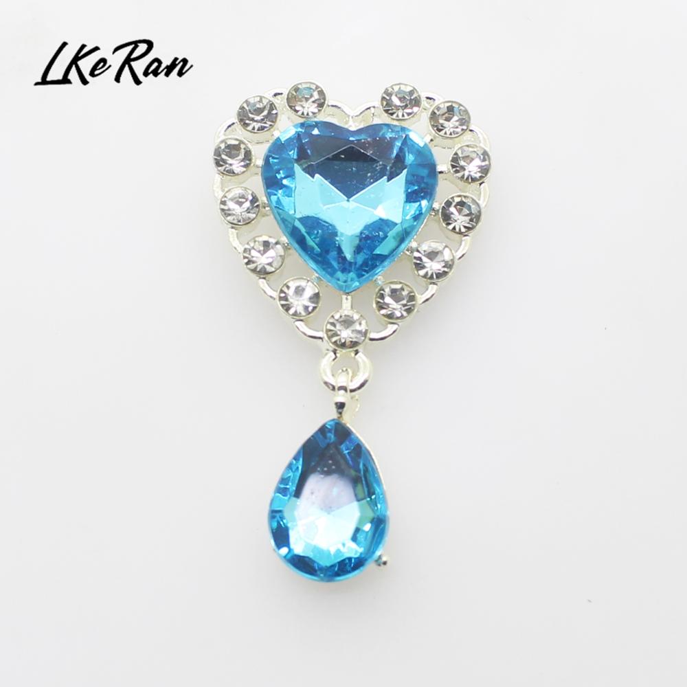 New 5Pcs 25mm*45mm Heart Acrylic Rhinestone Pendants Buttons For Wedding Decoration Metal Brooch Hair Bow DIY Jewelry Craft