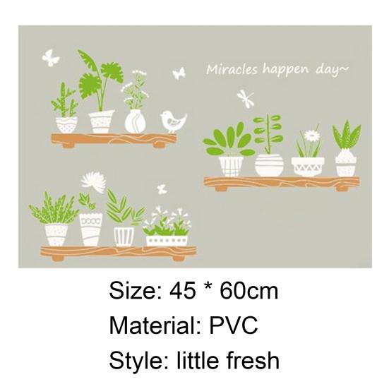 Wall Sticker Bonsai Plant Pattern Self-adhesive PVC Background Glass Sticker for Cafe