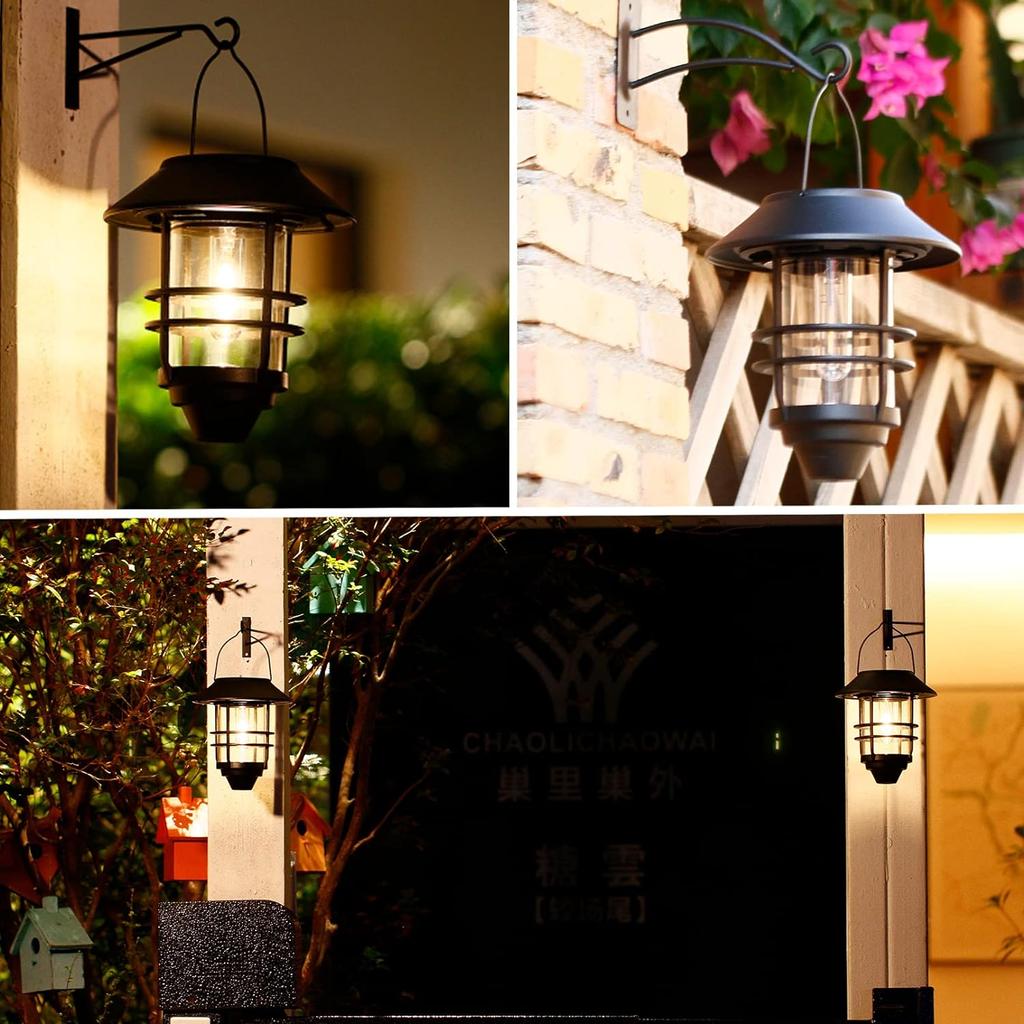 1pcs Solar Hanging Lantern Outdoor Waterproof Solar Flickering Garden Lanterns for Outdoor, Fence, Front Porch Exterior Lighting