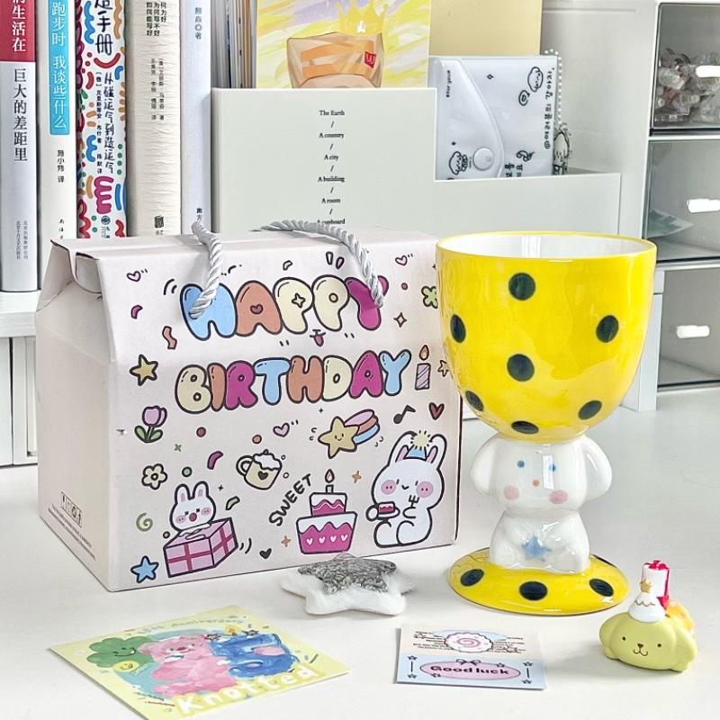 High-value Hand-painted Polka Dot Puppy Goblet Girl Cute Ice Cream Cup Couple Ceramic Mug Birthday Gift