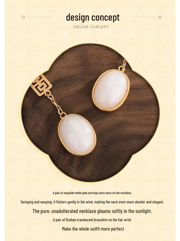 Double Happiness White Jade Earrings - Palace Design for a Slimming Round Face Look