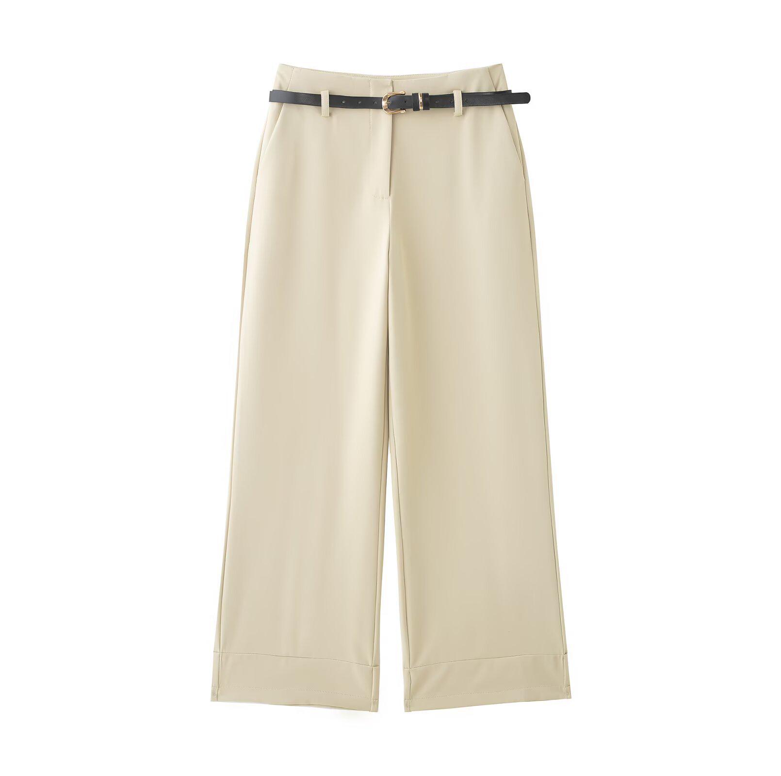 ZG Women s Autumn Style Comfy Drapey Loose Pants with Belt Large абрикосовый