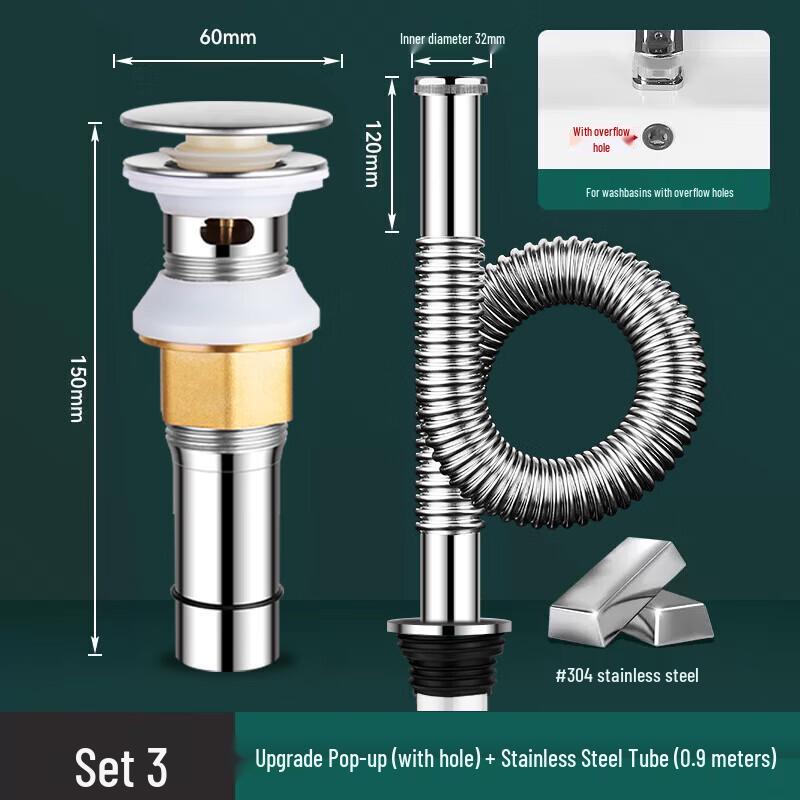 Shuopu Stainless Steel Pop-up Basin Drain Kit with Overflow