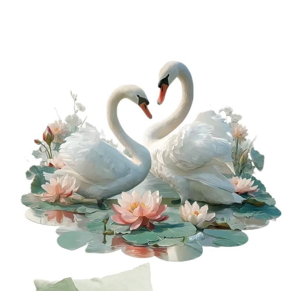 Elegant Style Lotus Wall Sticker Peel and Stick Floral Wall Decal Swan Wall Sticker Bedroom Decor