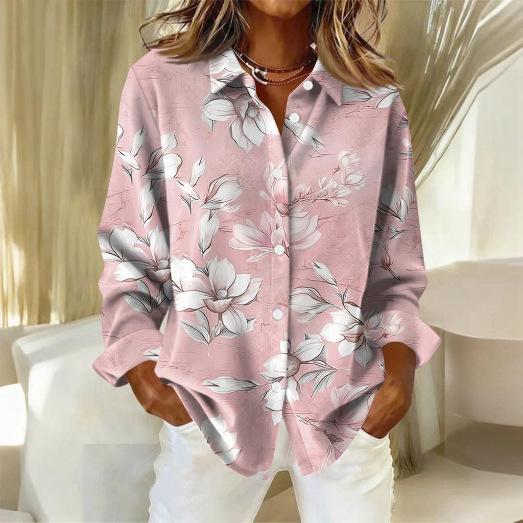 Women's Shirt With Floral Print Buttons, Long Sleeved Casual Regular Shirt  Blouses Casual Plus Size Basic Tops