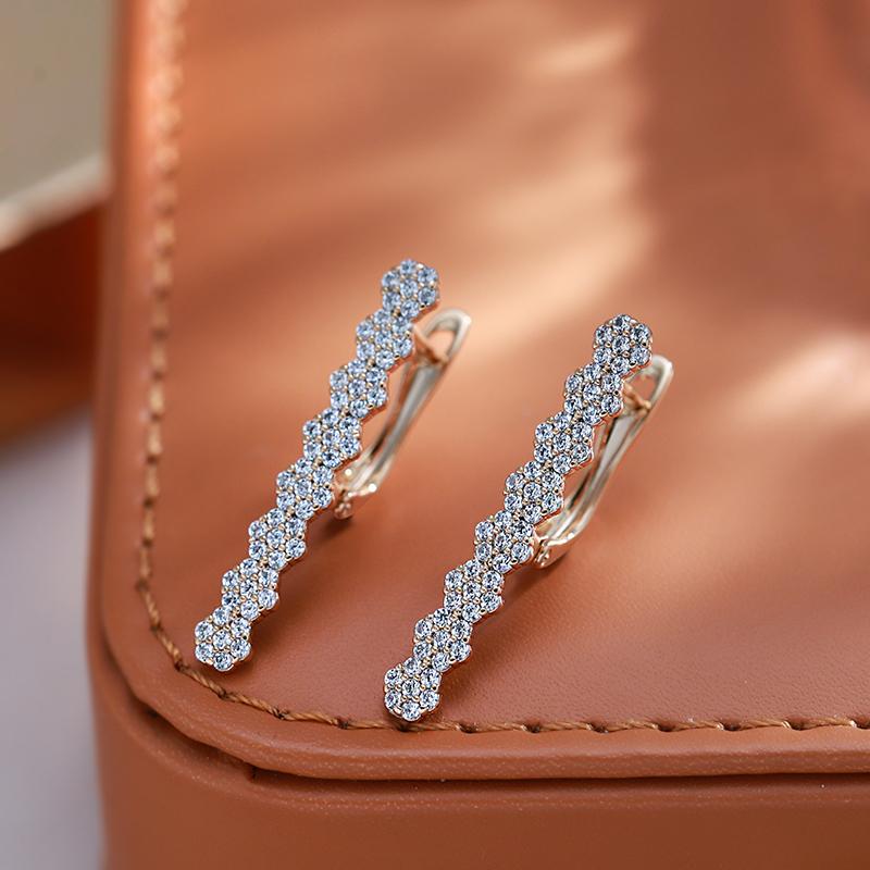 Geometric Full Natural Zircon Long Earrings For Women Fashion  Rose Gold Color Drop Earring High Quality Daily Jewelry
