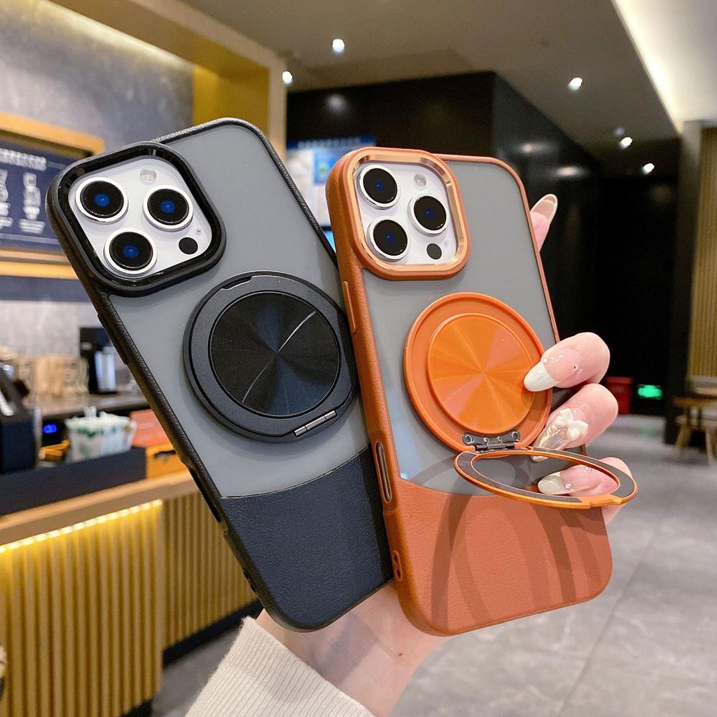 Applicable To IPhone16proMax Rotary 360 Magnetic Suction Bracket Mobile Phone Case Apple 15 Contrast Color Transparent Anti Fall Cover