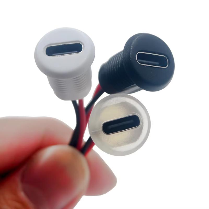 Threaded Type C Female Socket Connector Pre Soldered Wires Anticorrosion Shell For Diy Car Modification Device Repair