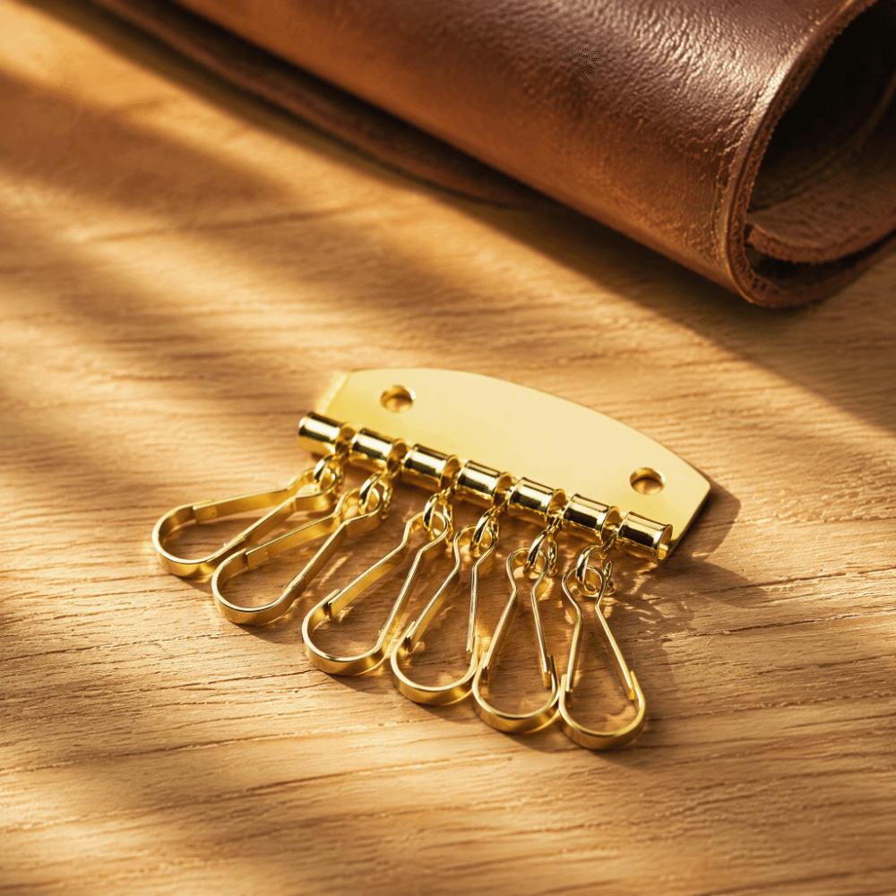 6 Hooks Clasp Clip Leather Keychain Gold/Bronze Color Key Case Holder For DIY Crafting
