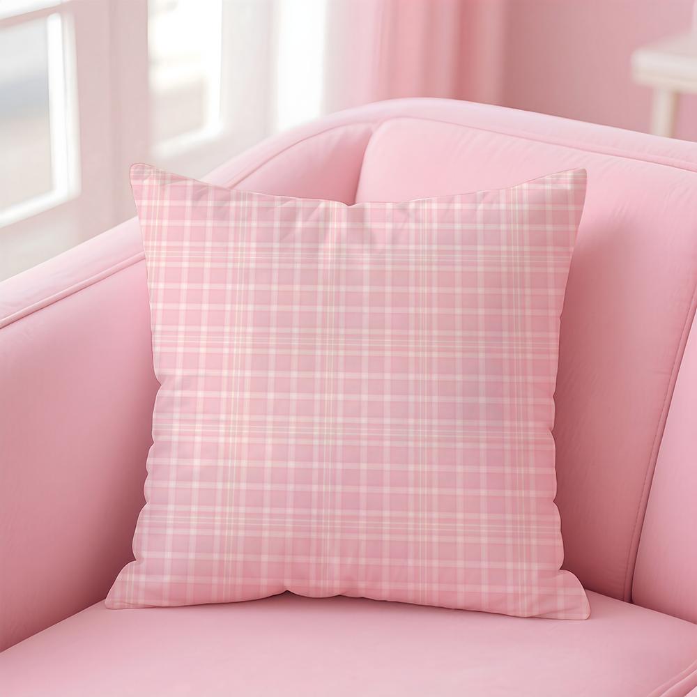 Pink and Purple Tartan Design Cushion Cover Pillow Case Ultra Soft Skin Friendly Fabric Cloud Like Comfort Concealed Zipper