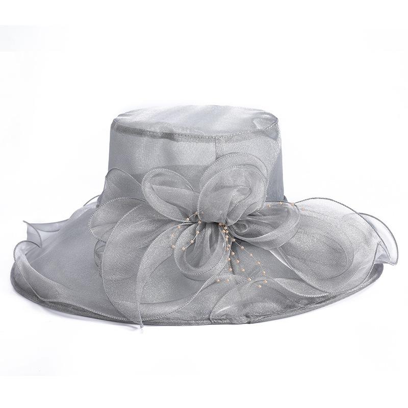 Elegant Summer Women's Sun Hat Breathable Organza Material with Woven Floral Decor Fits Head Sizes 56-58cm