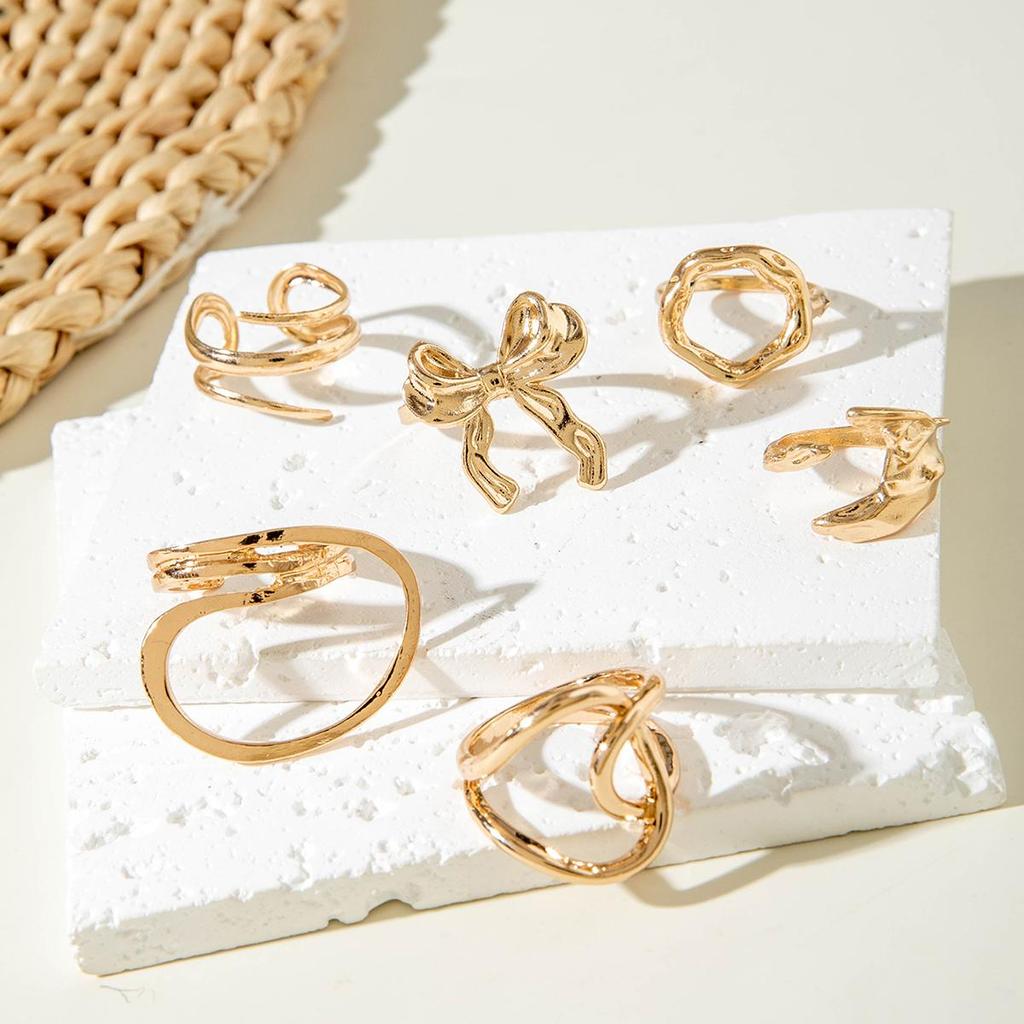 Fashion Creative Bow, Moon Geometry, Heavy Metal Ring, Personalized Irregular Six Piece Ring Set, Women's Jewelry Set