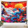 Western Dragon Kids TapestryChinese Style Wildlife Animal Wall TapestriesBoys Girls Room DecorPeony Flowers Sun Clouds Wall