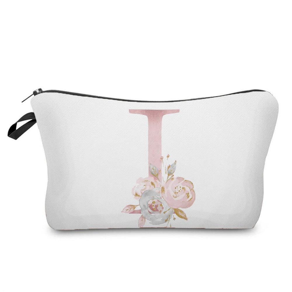 Women Flower Letters Print Cosmetic Bag Toiletries Organize Travel Storage Case 6686