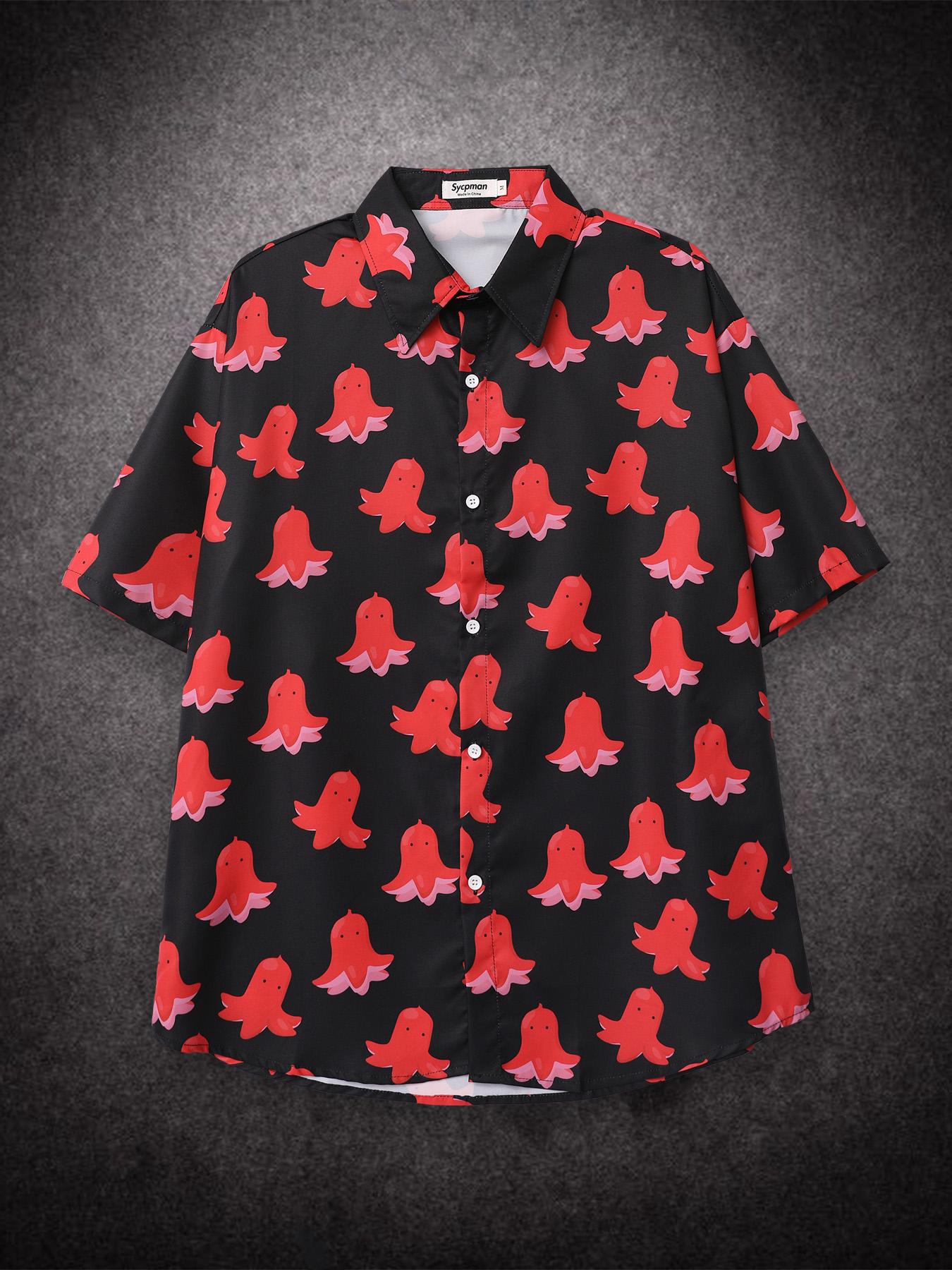 

Sycpman в гонконгском стиле, винтажная рубашка с короткими рукавами и цветочным принтом в стиле хип-хоп, летние пляжные рубашки XXL чёрный