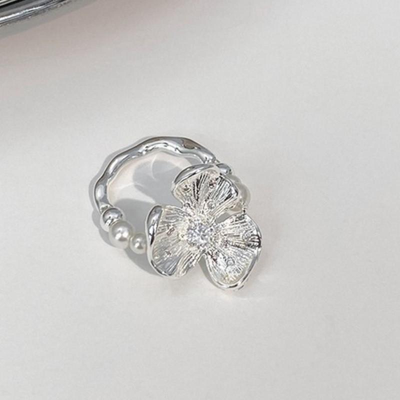 PANJBJ 925 Sterling Silver Flower Pearl Ring for Women Texture Liquid Lava Retro Personality Fashion Jewelry Gift Dropshipping