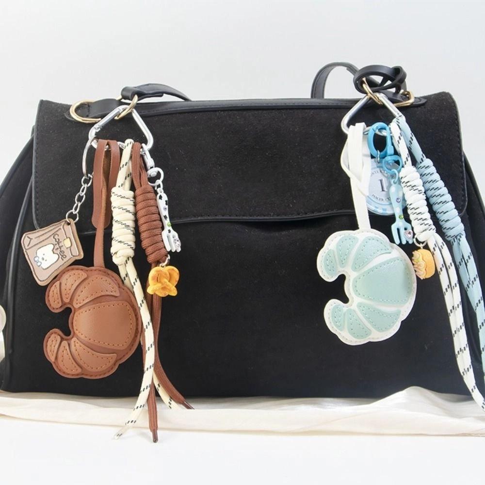 Hand-Woven Ladies Horn Bag Pendant Diy Braided Rope Pu Leather Bread Keychain  Kids Gifts