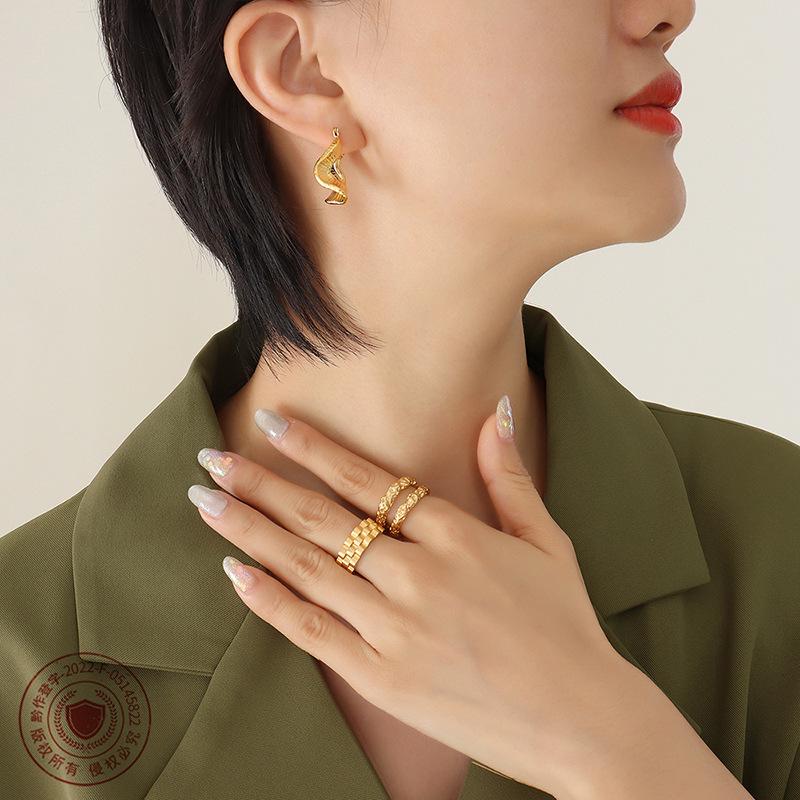 18K Gold Plated Titanium Steel Wave Hoop Earrings