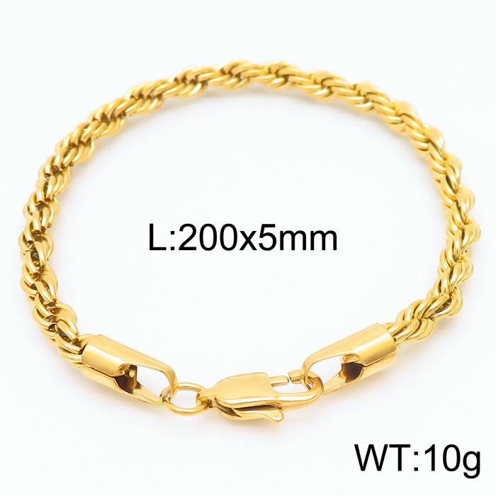 Herren 18k Vergoldetes Gedrehtes Seil Armband, 6mm Edelstahl, Schmuck im Hip-Hop-Stil.