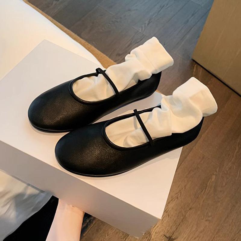 Women's Shoes Soft Round Head Shallow Mouth Thin Line with Grandma Single Shoes Flat Mary Jane Shoes