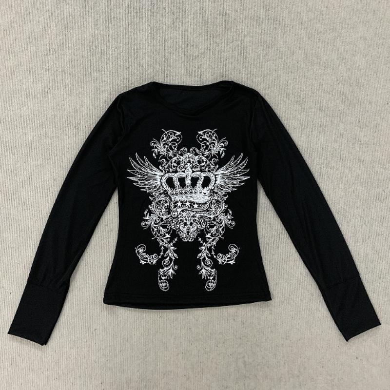 Европейская и американская готическая мода с принтом, уличный, стройнящий, сексуальный топ с длинным рукавом S