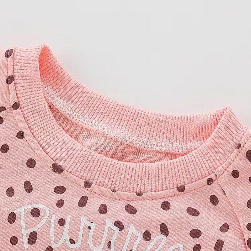 Girls' Polka-Dot Cat Long-Sleeved Sweatshirt Baby Autumn and Winter Clothing Infant and Toddler Round Neck Pullover Bottoming Shirt Top