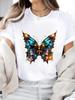 (Asian Size) Watercolor Flower Trend 90s Print Short Sleeve T-shirts Fashion O-neck Female Casual Women's Top T Clothing  Graphic Tee