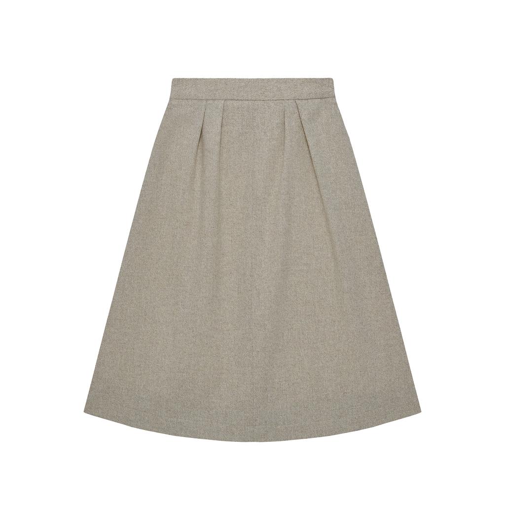 Ana Wool Blend Tuck Skirt (Beige)