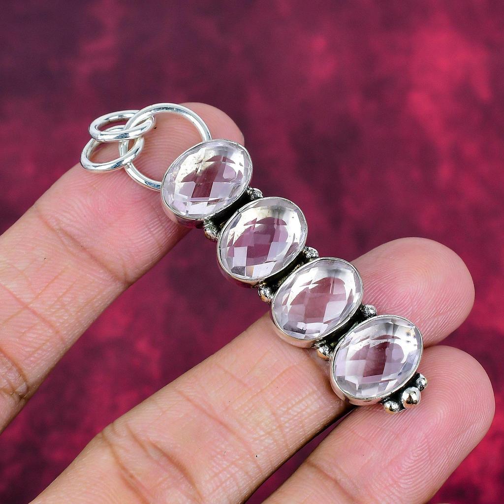 White Topaz 925 Solid Sterling Silver Pendant, Handmade Gemstone Jewelry Pendant For Memorial Day