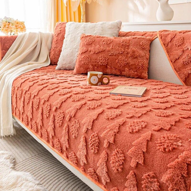 Merry Christmas Soft Faux Fur Warm Sofa Covers Anti-slip Couch Protector Solid Color Sofa Cover Towel Sofa Blanket Pet Kid Mat