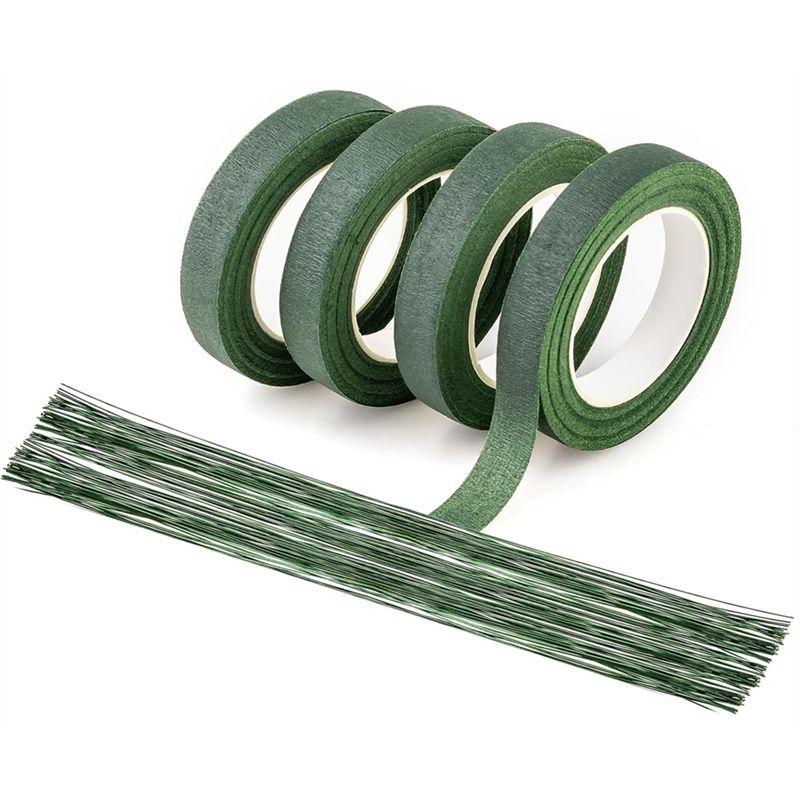 Набор проволоки и флористической ленты - Включает 4 рулона флористической ленты и 40 проволок для стеблей цветов для обертки букетов зелёный