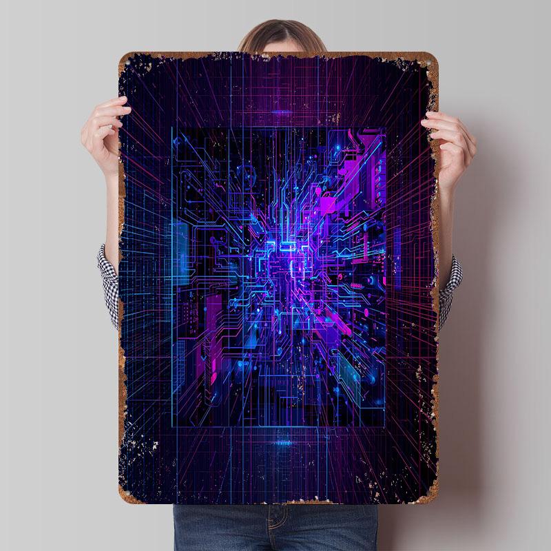 

Cyberpunk Circuit Board Abstract Tin Plaque Poster Customized Wall Art Retro Vintage Metal Signs for Man Cave Decoration Gaming 20x30cm（7.8x11.8inch）