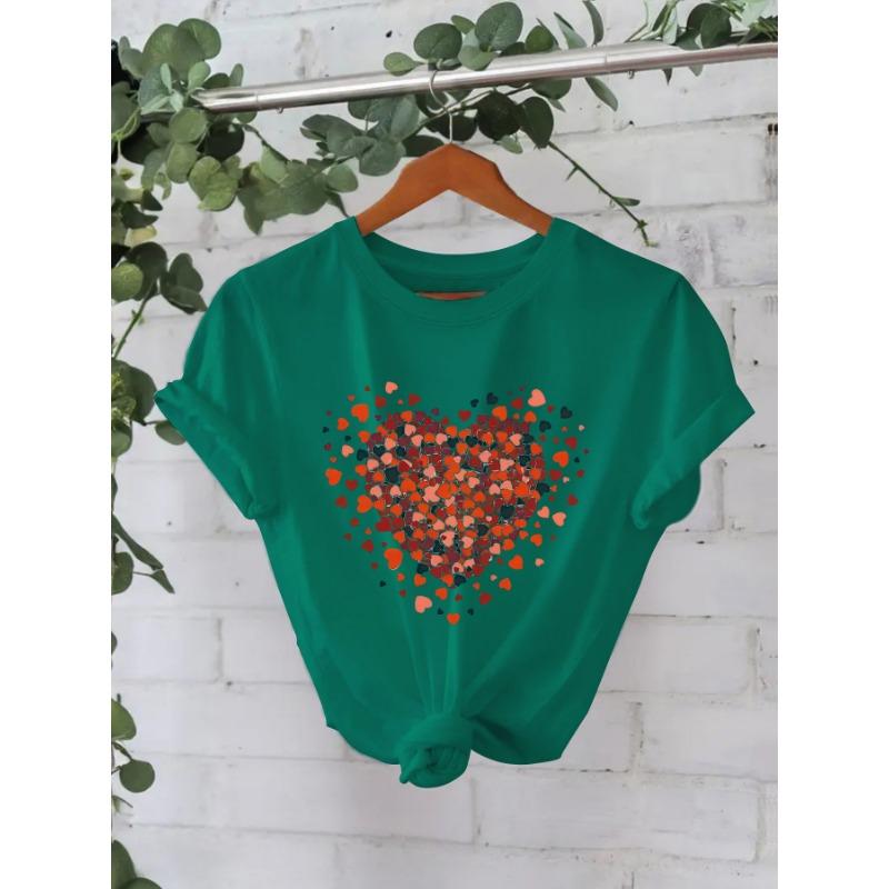 

Женская футболка с круглым вырезом и принтом в форме сердца из чистого хлопка XXXL