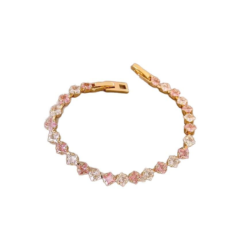 French Luxury Pink & White Zircon Pentagram Bracelet for Women – Summer Sweet, Fresh & High-End Style, Best Friend Jewelry.