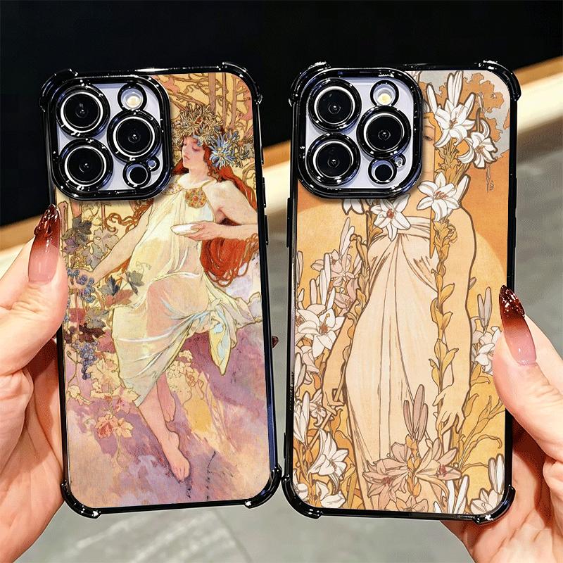 Vintage Alfons Mucha Primavera Plating Phone Case For Xiaomi Poco X5 X6 X7 X8 Pro Max F8 Ultra F7 M8 M7 M5S Redmi 15C 15 14C 13C